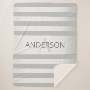 Contemporary Faux Silver Ombre Stripes & Grey Sherpa Blanket