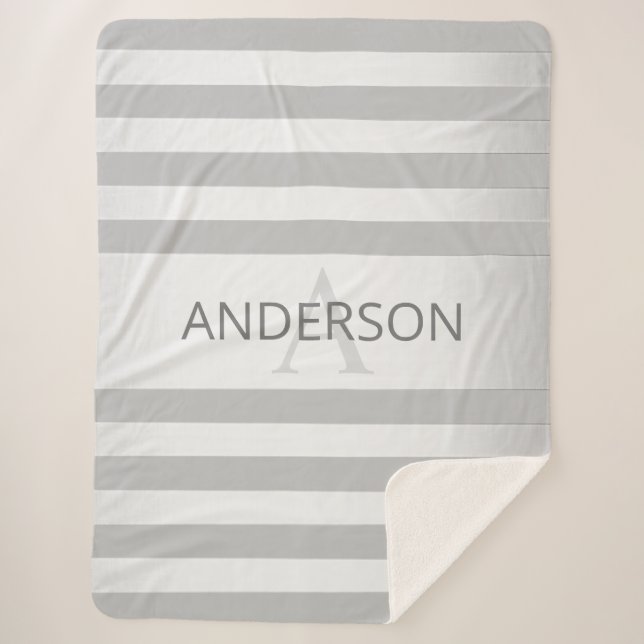 Contemporary Faux Silver Ombre Stripes & Grey Sherpa Blanket (Front)