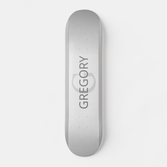 Contemporary Faux Silver Ombre Stripes & Grey Skateboard (Front)