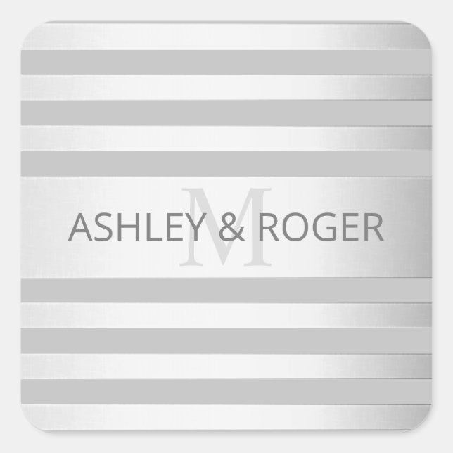 Contemporary Faux Silver Ombre Stripes & Grey Square Sticker (Front)