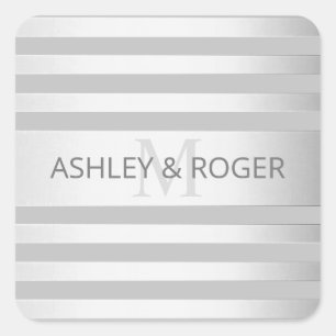 Contemporary Faux Silver Ombre Stripes & Grey Square Sticker