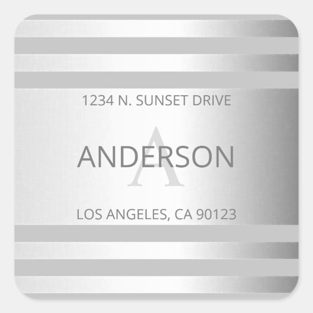 Contemporary Faux Silver Ombre Stripes & Grey Square Sticker (Front)