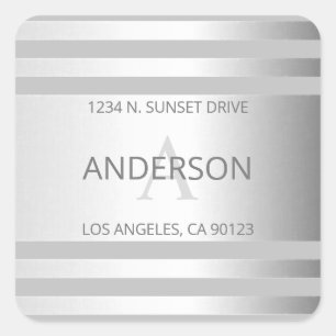 Contemporary Faux Silver Ombre Stripes & Grey Square Sticker