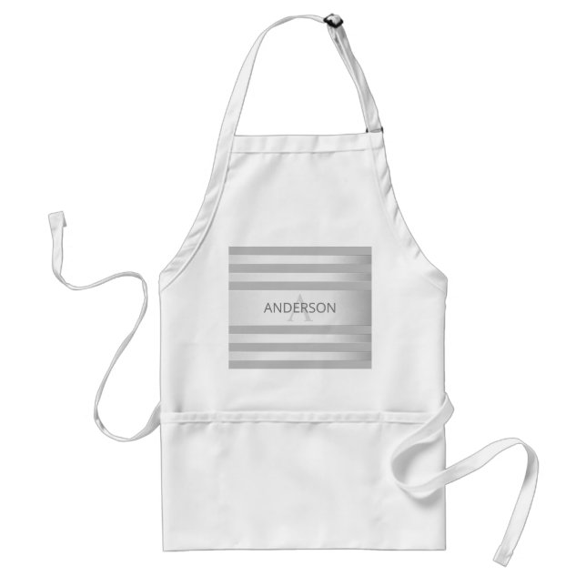 Contemporary Faux Silver Ombre Stripes & Grey Standard Apron (Front)
