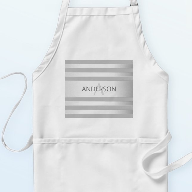 Contemporary Faux Silver Ombre Stripes & Grey Standard Apron (Creator Uploaded)