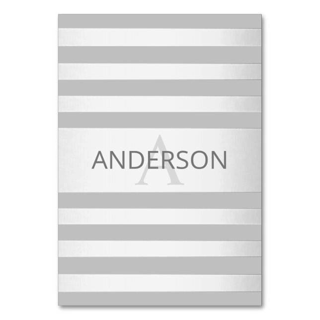 Contemporary Faux Silver Ombre Stripes & Grey Table Number (Front)