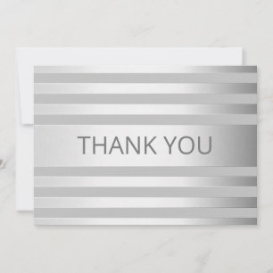 Contemporary Faux Silver Ombre Stripes & Grey Thank You Card