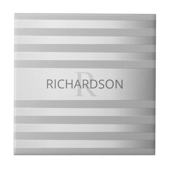 Contemporary Faux Silver Ombre Stripes & Grey Tile (Front)