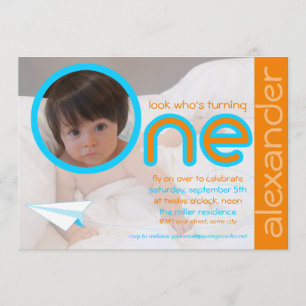 Contemporary First Birthday Photo Aeroplane Invite