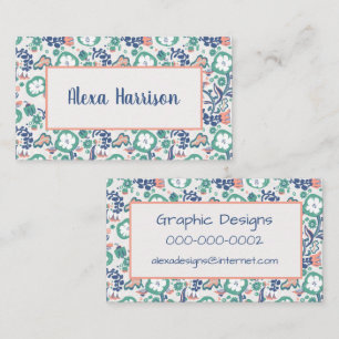 Contemporary Floral Doodle Print Business Card