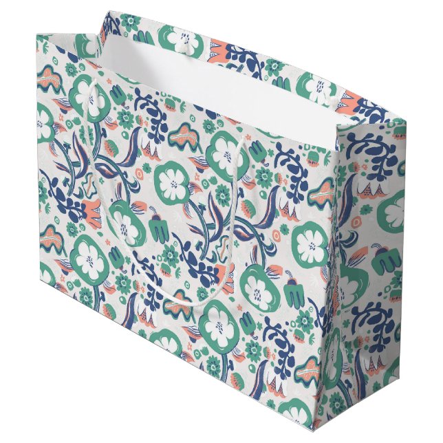 Contemporary Floral Doodle Print Large Gift Bag (Back Angled)
