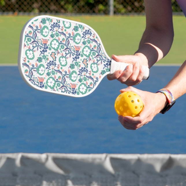 Contemporary Floral Doodle Print Pickleball Paddle (Insitu)