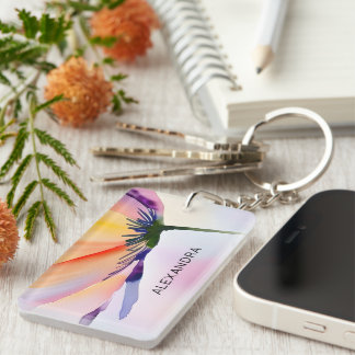 Contemporary Floral Optional Custom Name Key Ring