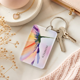 Contemporary Floral Optional Custom Name Key Ring