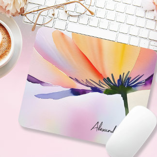 Contemporary Floral Optional Custom Name Mouse Mat