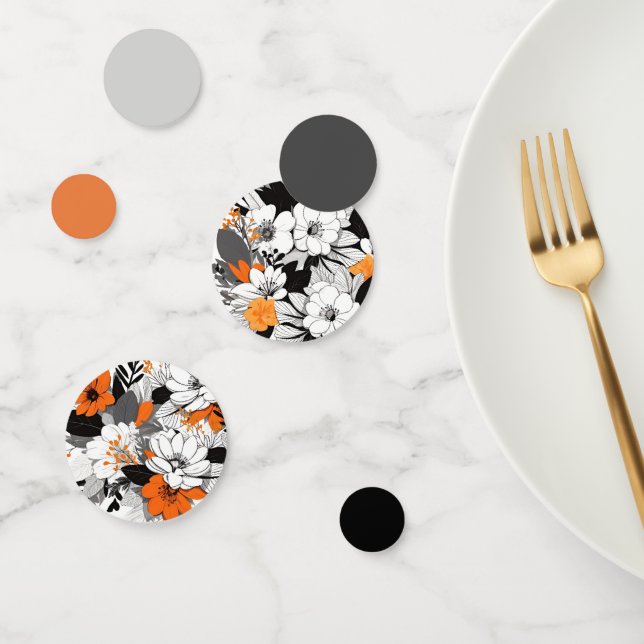 Contemporary floral orange black white grey confetti (Group)