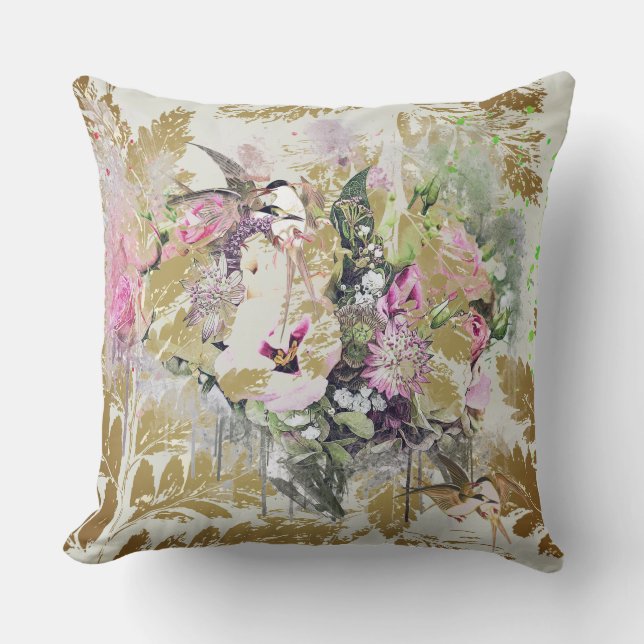Contemporary Florals, Birds Sage Background Cushion (Front)