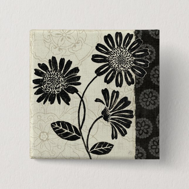 Contemporary Florals in Black and White 15 Cm Square Badge (Front)