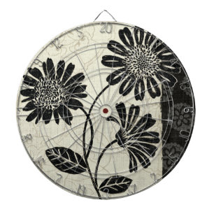 Contemporary Florals in Black and White Dartboard