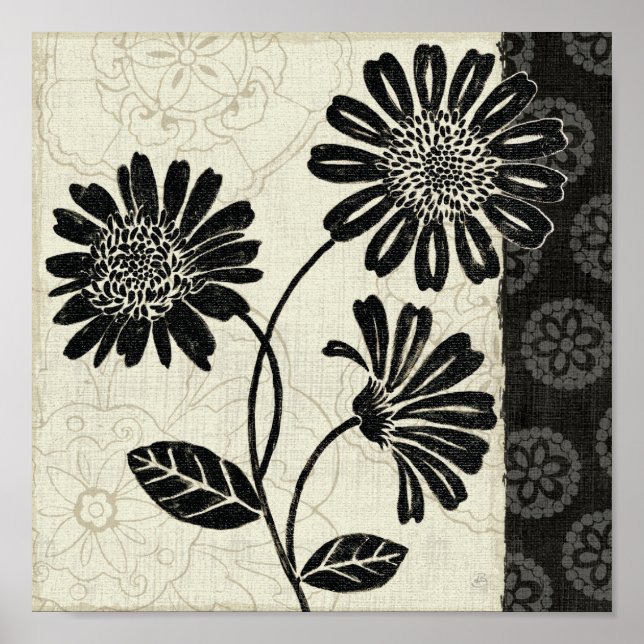 Contemporary Florals in Black and White Poster (Front)
