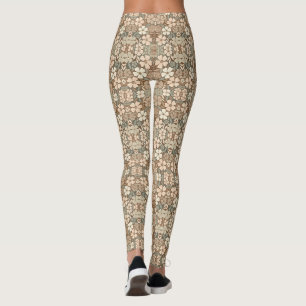 Contemporary Folk Blooms in Soft Earthy Tones Leggings