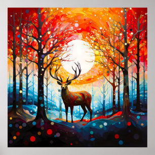 Contemporary Forest Wild Deer Poster