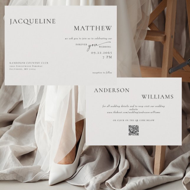 Contemporary Forever You Beige QR Code Wedding Invitation (Creator Uploaded)