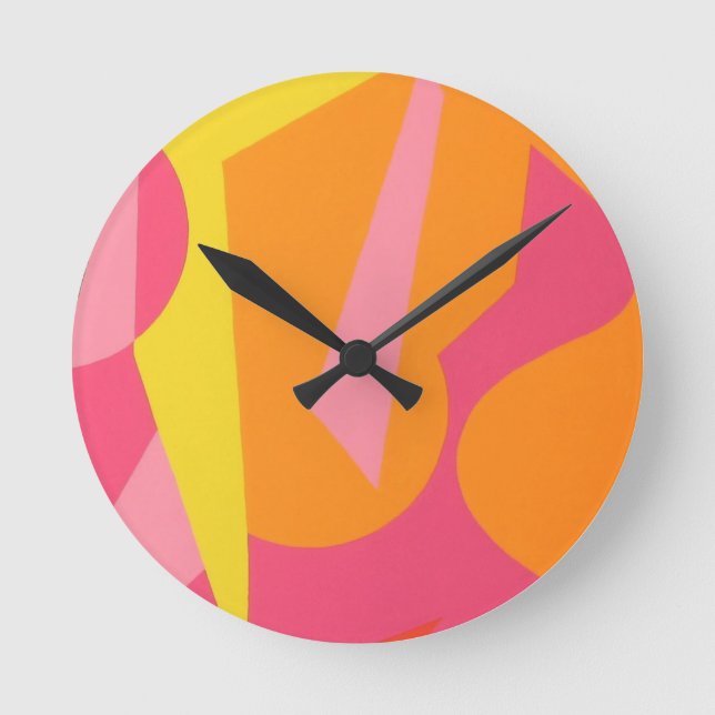 Contemporary Form of Orange and Pink Round Clock (Front)