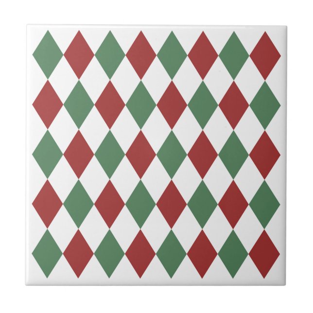 Contemporary geometric Burgundy red and green  Tile (Front)