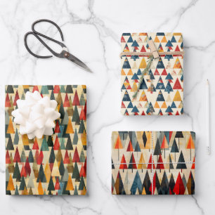 Contemporary Geometric Christmas Tree Pattern Wrapping Paper Sheet