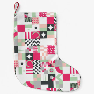 Contemporary geometric mosaic seamless pattern wit small christmas stocking