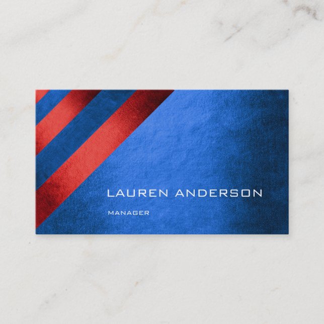 Contemporary Geometric Stripes Cobalt Blue Red Vip Business Card (Front)