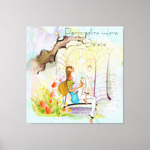 Contemporary Girl and Tree Stretched Canvas Print
