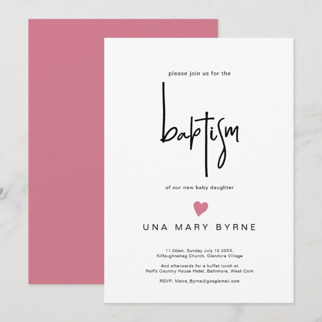 Contemporary Girl Baby Baptism Announcement (Front/Back)