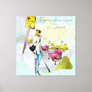 Contemporary Girl Bus Stop Stretched Canvas Print