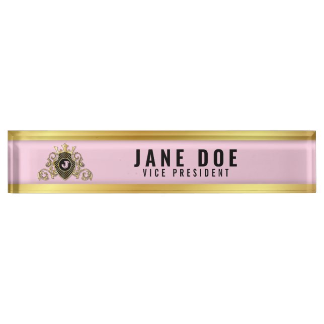 Contemporary Gold and Pink Nameplate for Her (Front)