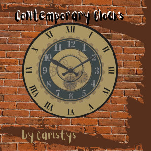 Contemporary Gold, Brown, Steampunk Wall Clock