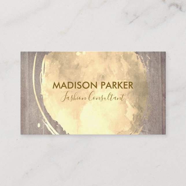 Contemporary Gold Brushed Wood Background Business Card (Front)