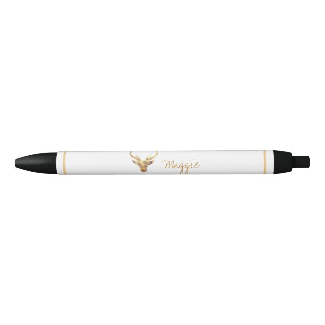 Contemporary, Gold Deer Head Black Ink Pen (Front)