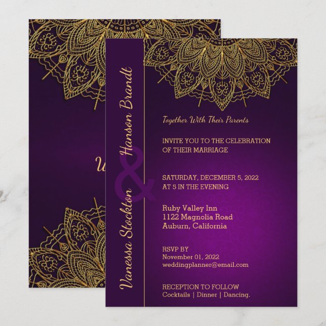 Contemporary Gold Mandala Wedding Invitation (Front/Back)