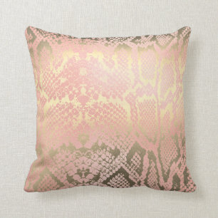 Contemporary Gold Pink White Python Snake Skin Cushion