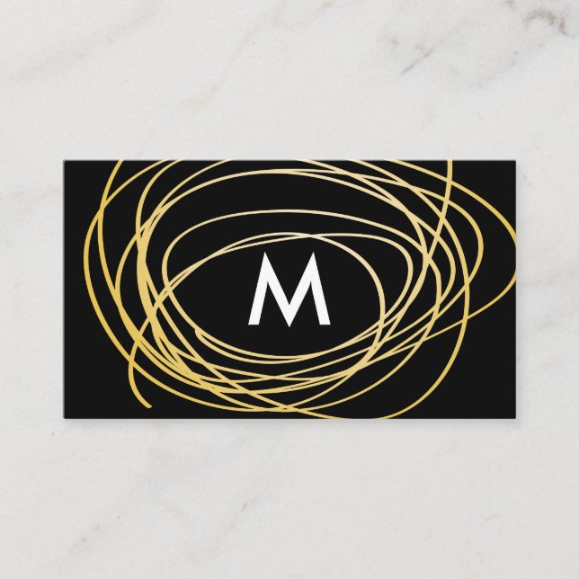 Contemporary Gold Scribbles with Monogram Business Card (Front)