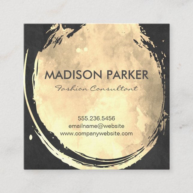 Contemporary Gold Watercolor Brushed Square Business Card (Front)