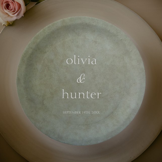Contemporary Golden Sage Faux Suede Paint Wedding Paper Plate (Creator Uploaded)
