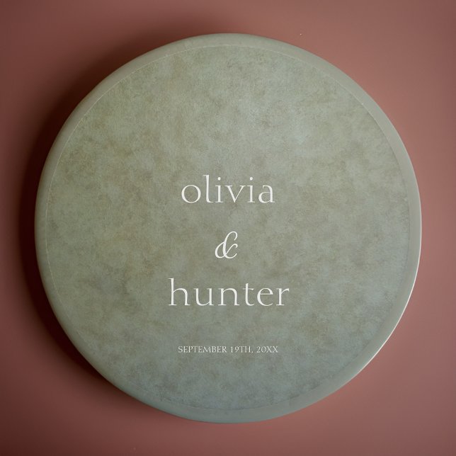 Contemporary Golden Sage Faux Suede Paint Wedding Round Paper Coaster (Creator Uploaded)