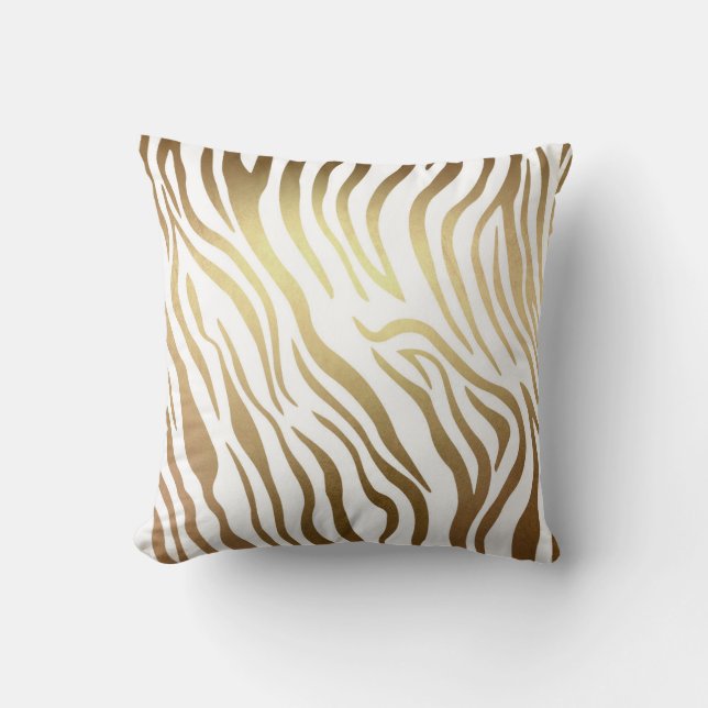 Contemporary Golden White Zebra Safari Skin Cushion (Front)