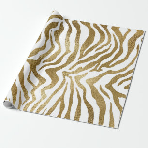 Contemporary Golden Zebra White Animal Skin Vip Wrapping Paper