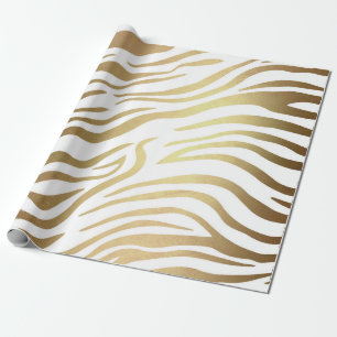 Contemporary Golden Zebra White Safari Skin Vip Wrapping Paper