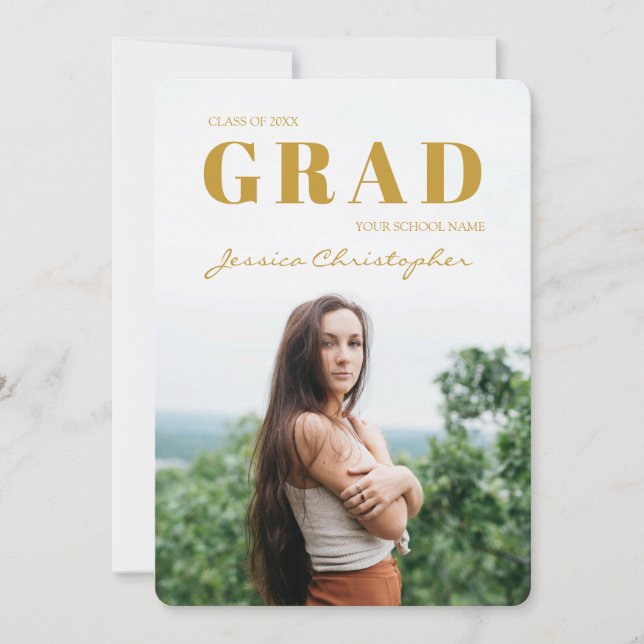 Contemporary Grad 5 Photo Collage Graduation Annou Announcement (Front)