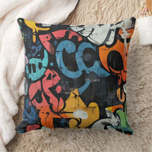 Contemporary Graffiti Abstract Pink Blue Black Cushion